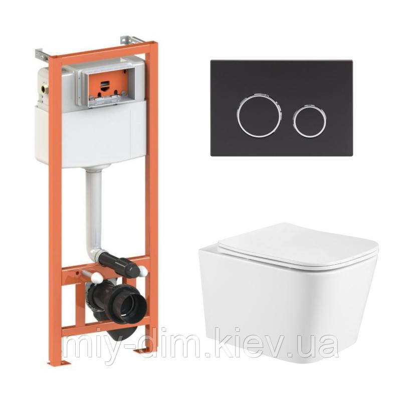 Комплект: Qtap Crow Ultra Quiet унітаз підвісний QT05335171W + Nest комплект інсталяції 4в1 (кругла клавіша