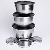 Набір мисок з нержавіючої сталі з кришками і терками салатники з нержавійки 3 штуки 2.5 л/2 л/1.5 л