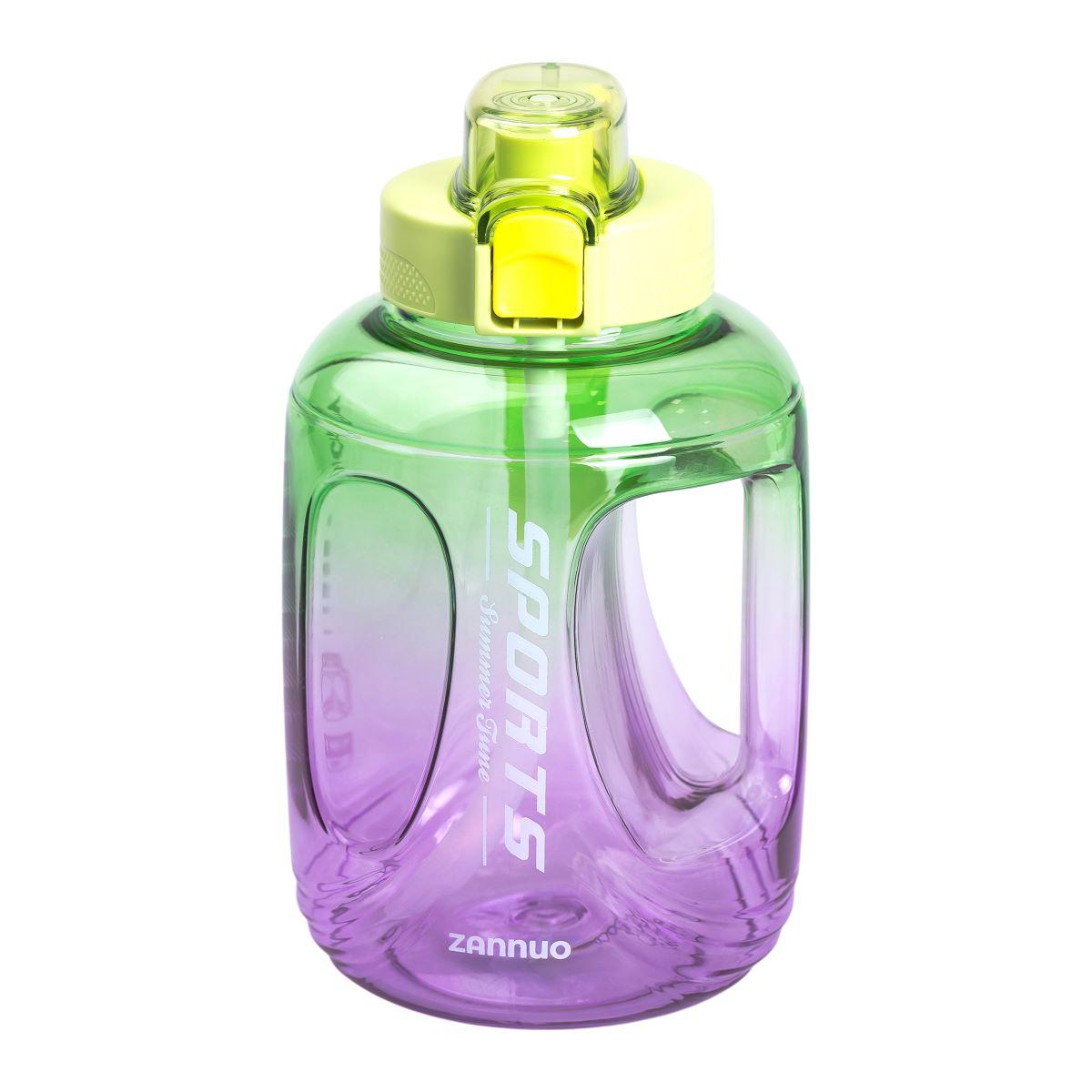 Пляшка для води спортивна 1.6 л пластикова з трубочкою з ремінцем 22 см Зелена HP-14-35GR, фото 1