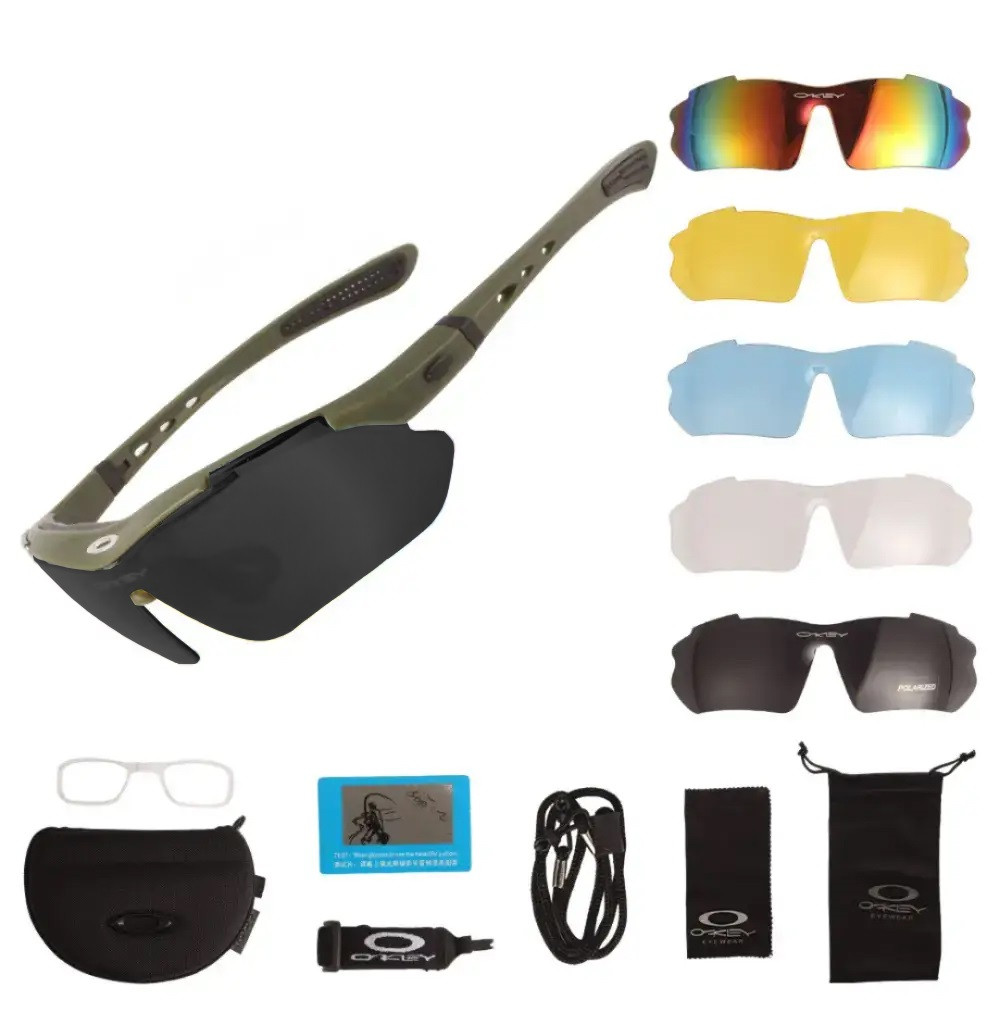 Захисні окуляри тактичні з поляризацією Oakley olive 5 лінз One siz+, фото 1