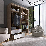 Шафа розпашна для одягу з висувними шухлядами (штанга - полиці) Еверест Сіті-1600 160,2х50х204,6 см Дуб сонома/Білий (DTM-071119), фото 4