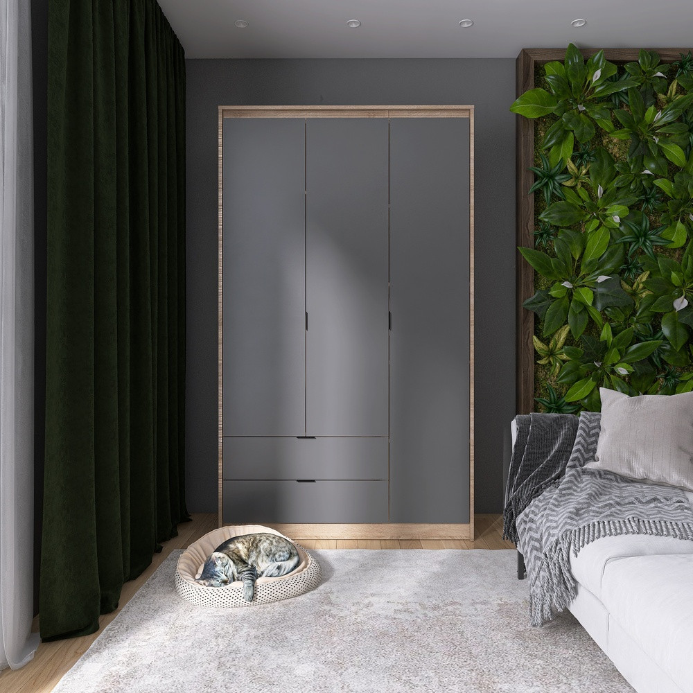 Шафа розпашна для одягу з висувними шухлядами (штанга-штанга) Еверест Сіті-1200 120,2х50х204,6 см Дуб сонома/Графіт (DTM-071097), фото 1