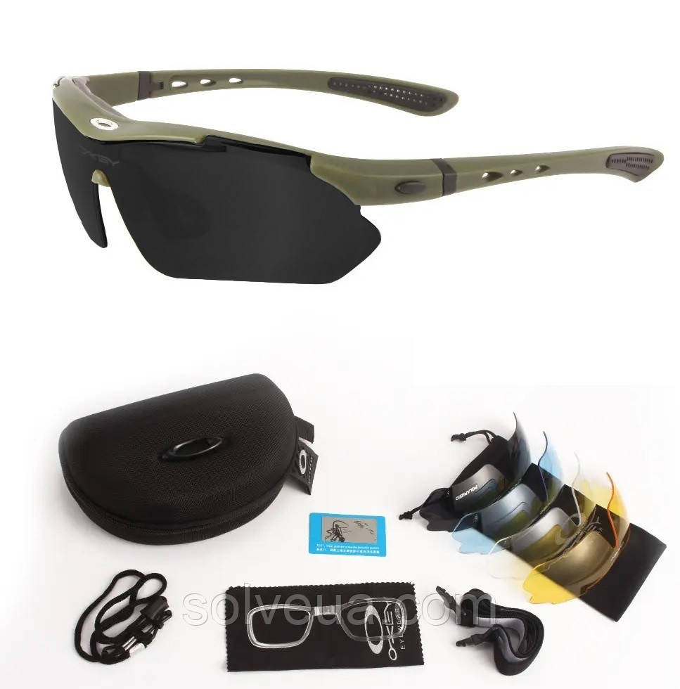Захисні окуляри тактичні з поляризацією Oakley olive 5 лінз One size+.solve