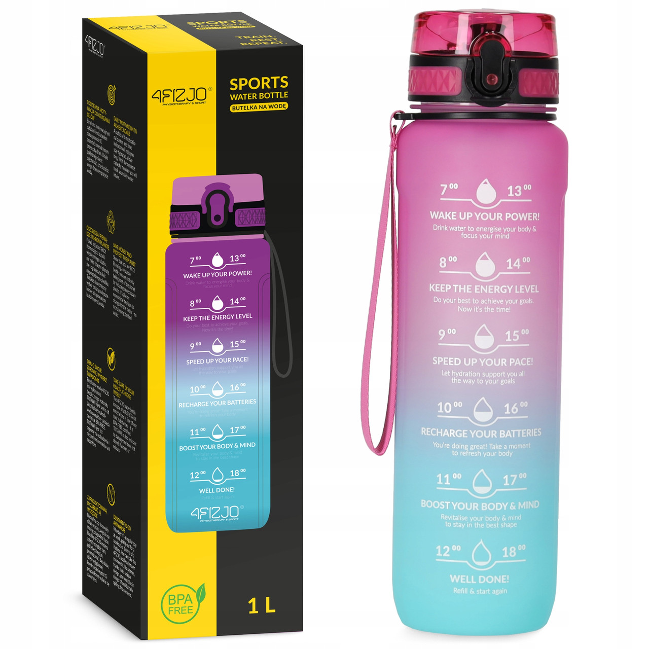 Пляшка для води спортивна 4FIZJO 1000 мл 4FJ0630 Pink/Sky Blue Poland