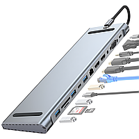 12в1: Багатопортовий USB Type-C хаб / підставка для ноутбука Addap MH-16: HDMI + USB A + PD + USB C + SD + RJ45 + VGA + 3,5mm