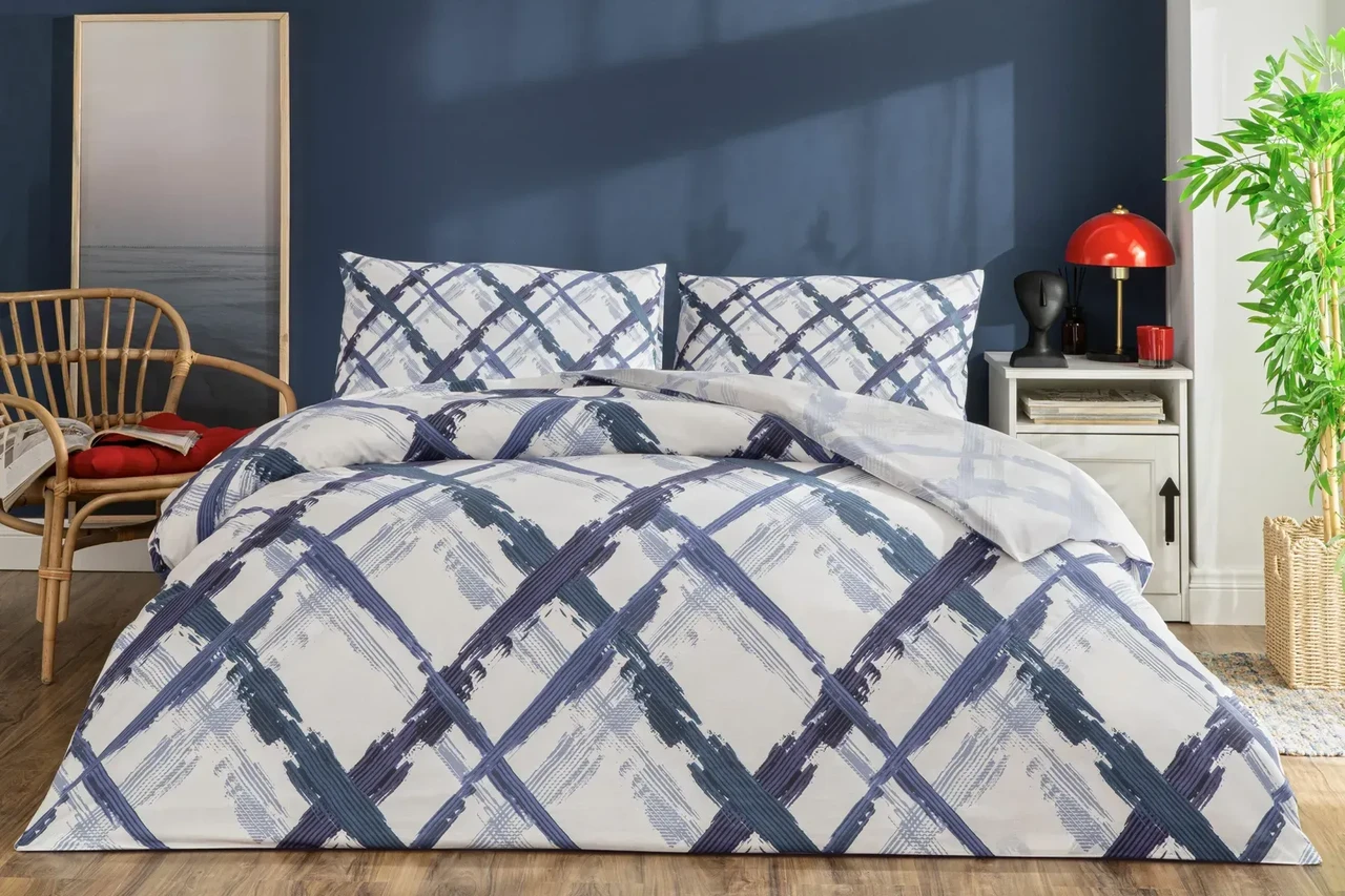 Двоспальний Євро комплект TAC Briza Mavi Ранфорс, фото 1