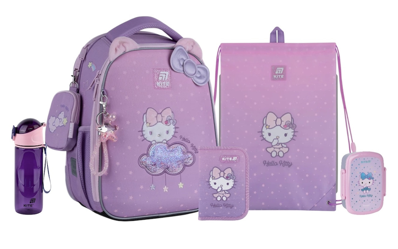 Шкільний набір Kite Education Hello Kitty SET_HK25-555S (рюкзак, пенал, сумка, ланчбокс, пляшкм) 115-130 см
