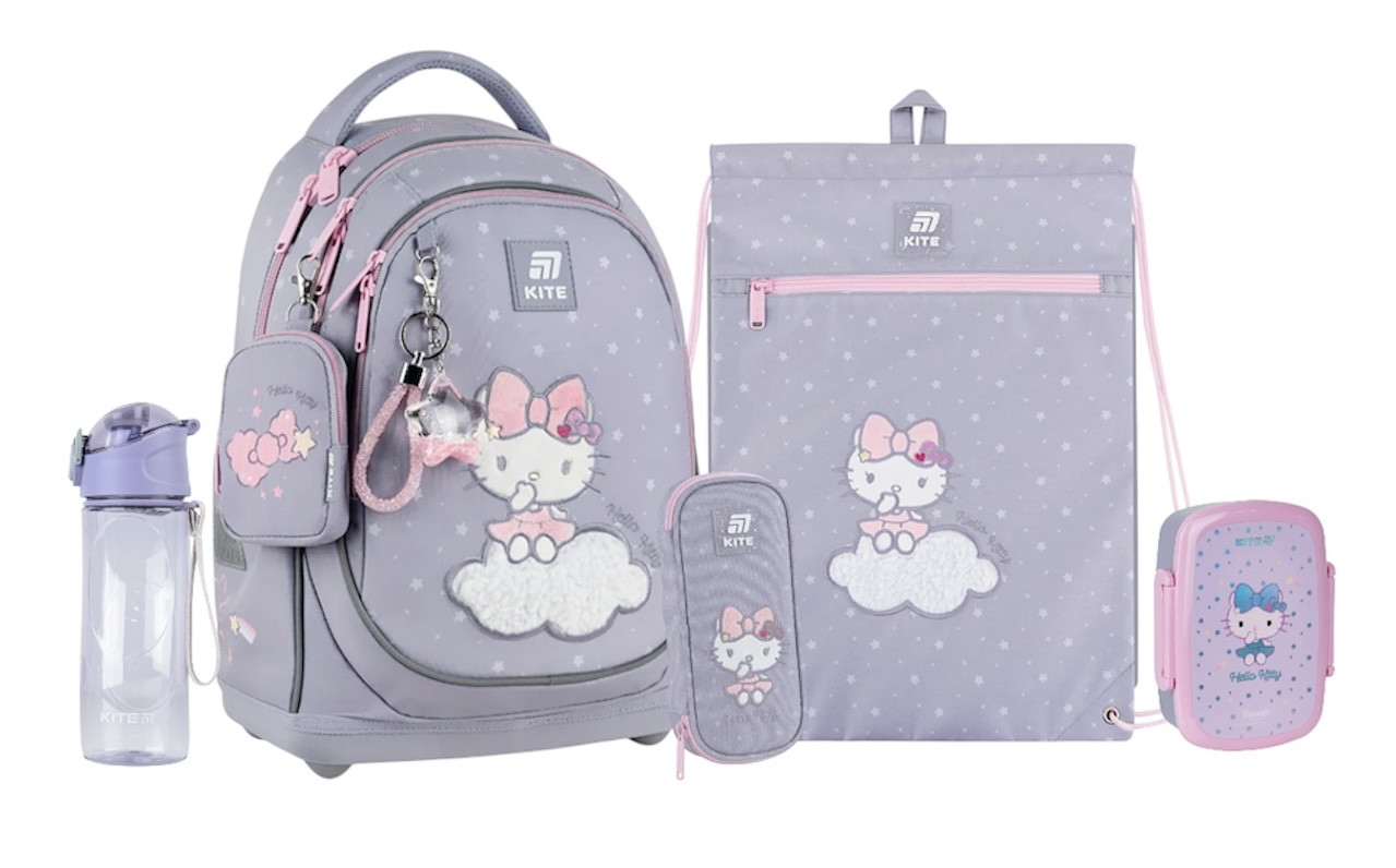 Шкільний набір Kite Education Hello Kitty SET_HK25-724S (рюкзак, пенал, сумка, ланчбокс, пляшка) 115-130 см