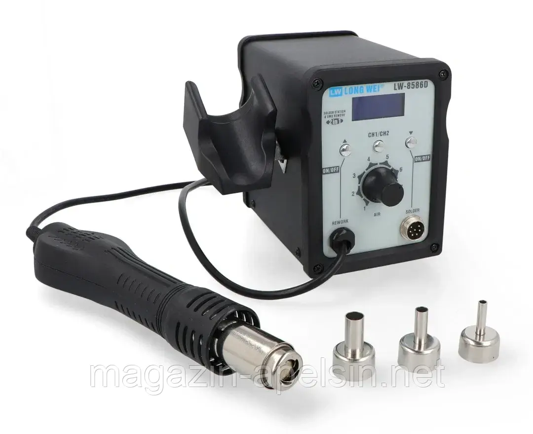 LongWei LW-8586D 2-в-1 Термоповітряна паяльна станція з повітродувкою в кюветі - 700 Вт