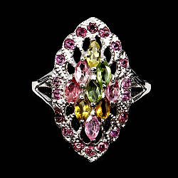 Турмалін різнокольоровий срібна каблучка, 0349ЛТ