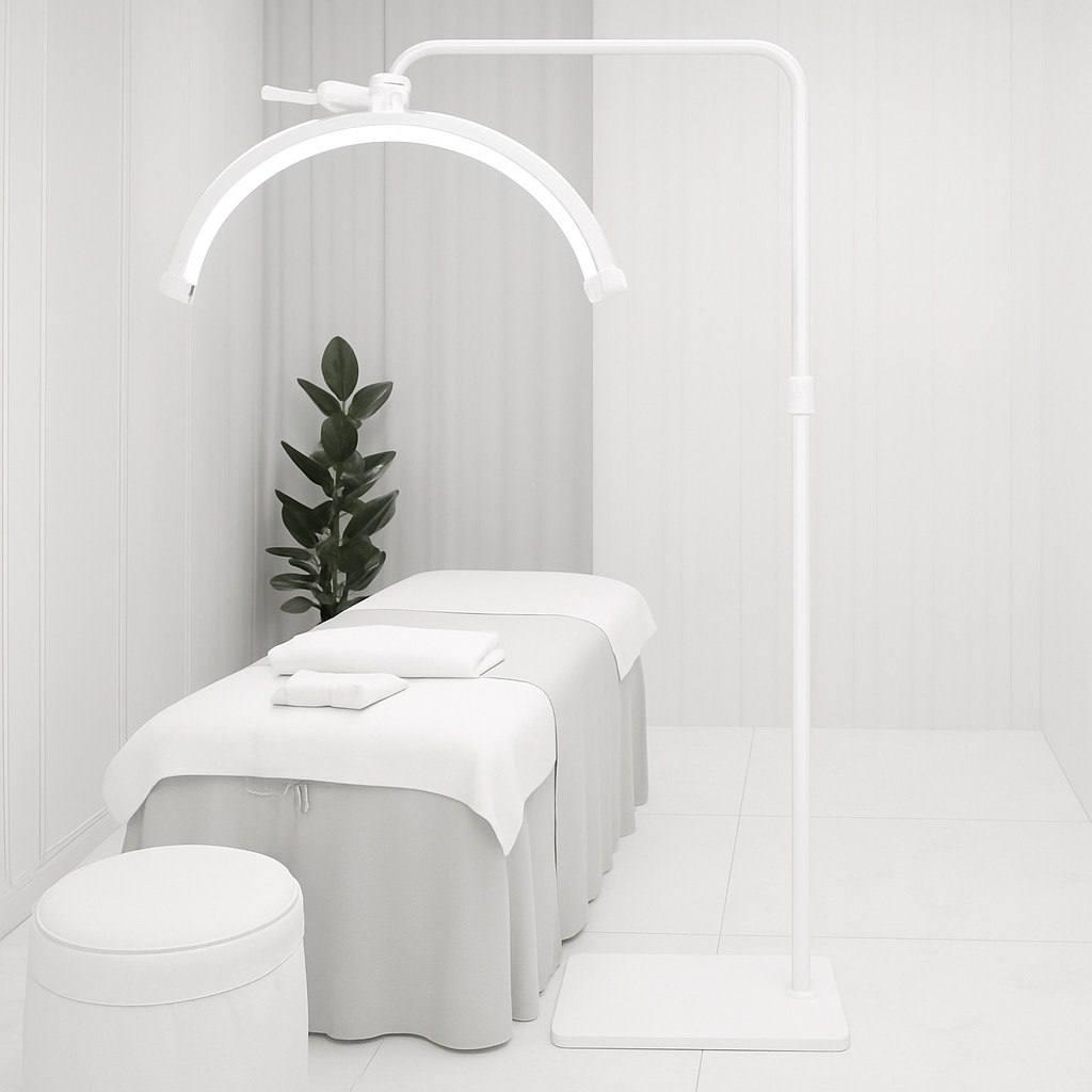 Безтіньова LED лампа підлогова для косметологів, майстрів тату і вій (Біла) з пультом, фото 1