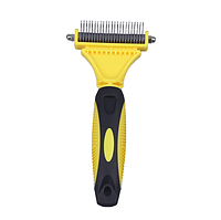 Щітка для вичісування шерсті PET DEMATTING COMB, 23+12 зубів, жовтий (PET 01)