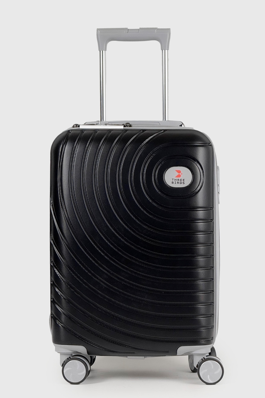 Маленька пластикова валіза ручна поклажа Three Birds 2024-02-2S чорний, фото 1