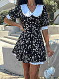 Жіноча літня квіткова міні сукня з білим коміром, фото 3