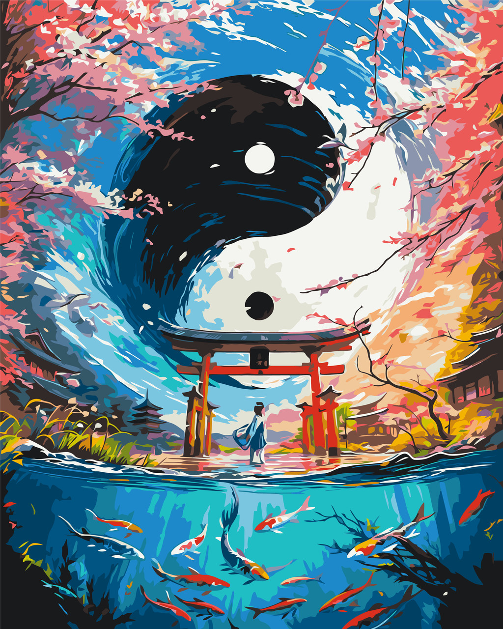 Картина за номерами Пейзаж. Інь Янь з японськими мотивами 40*50 см Орігамі LW 3462, фото 1