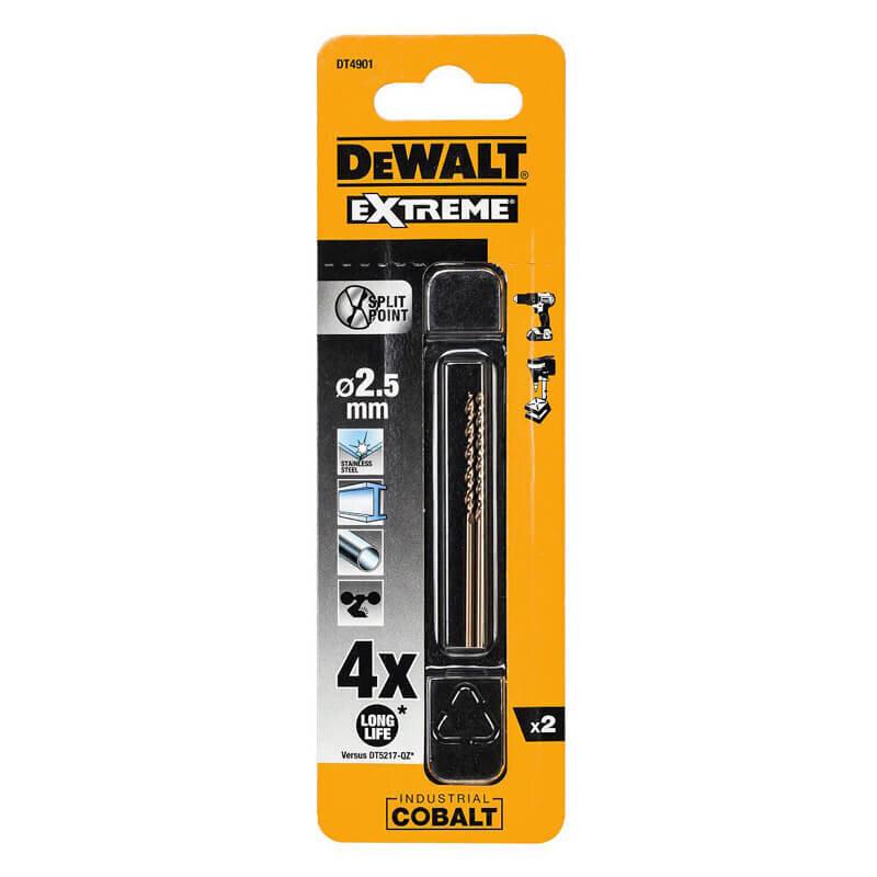 Свердло по металу DeWALT Extreme Industrial Cobalt діаметр 2.5мм довжина 57мм 2шт (DT4901)