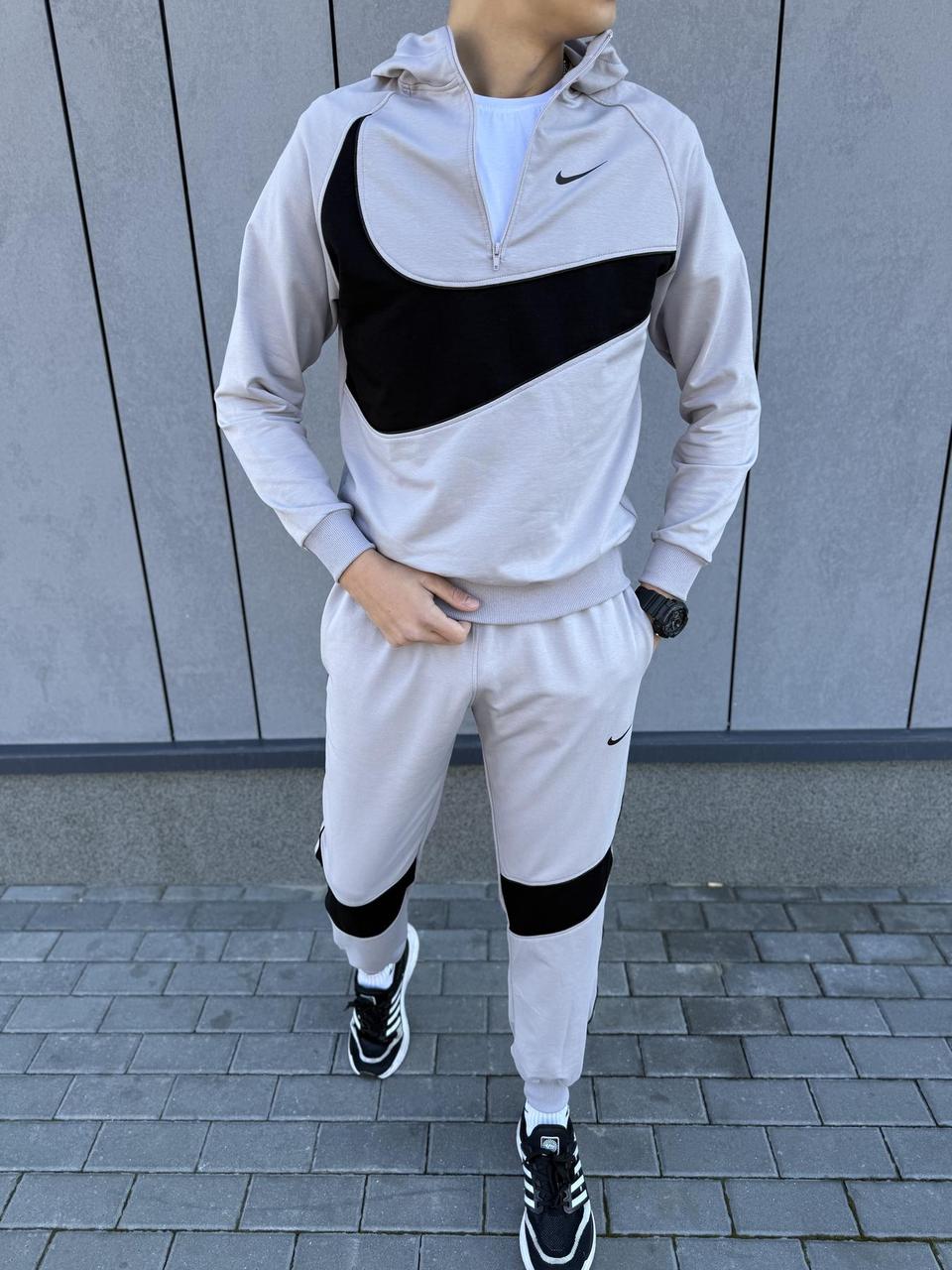 Чоловічий спортивний костюм Nike Big Swoosh сірий Найк Біг Свуш Худі + Штани весняний осінній