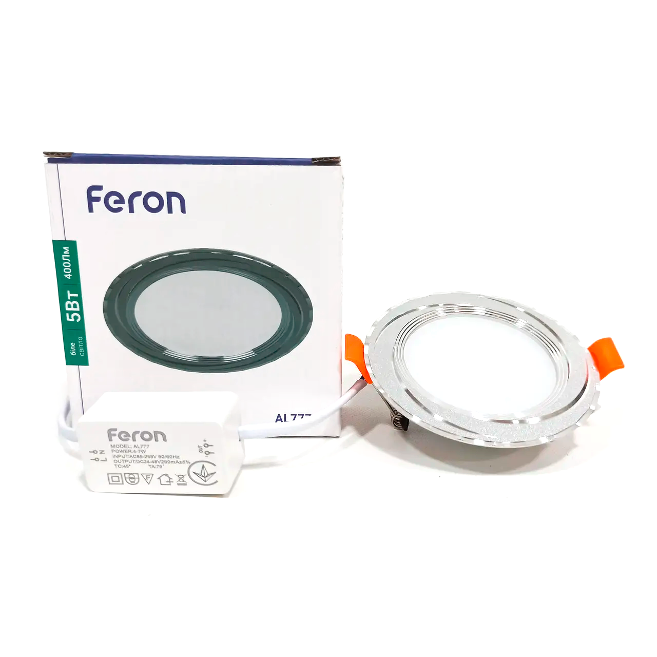 Світлодіодний світильник Feron AL777 5W 400Lm 4000K срібло / хром (LED панель кругла) Ø93x28мм в натяжну стелю