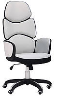 Офісне крісло керівника та співробітників Starship White світло-сіре ергономічне з підлокітниками AMF