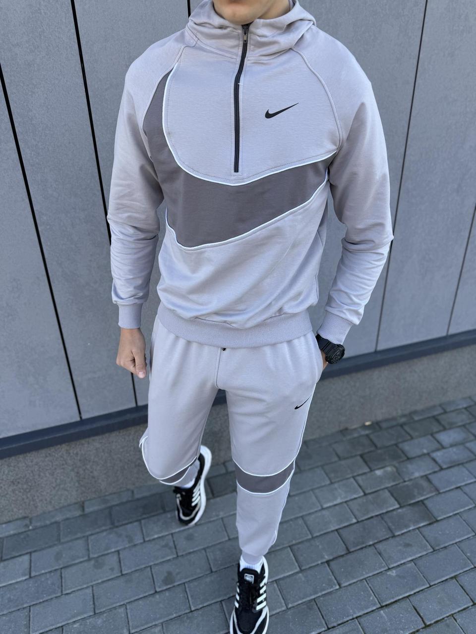 Чоловічий спортивний костюм Nike Big Swoosh сірий Найк Біг Свуш Худі + Штани весняний осінній