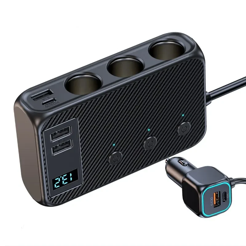 Розгалужувачі для автомобільного прикурювача 12-24 В 9в1, 3 гнізда і 4 usb, фото 1