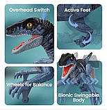 Інтерактивний Робот Динозавр Велоцираптор з дистанційним керуванням зі світлом та звуком на Акумуляторі Синій, фото 6