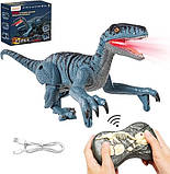 Інтерактивний Робот Динозавр Велоцираптор з дистанційним керуванням зі світлом та звуком на Акумуляторі Синій, фото 8