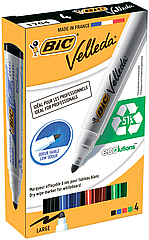 Набір маркерів для сухостираючих дощок, BIC "VELLEDA", 4 кольори