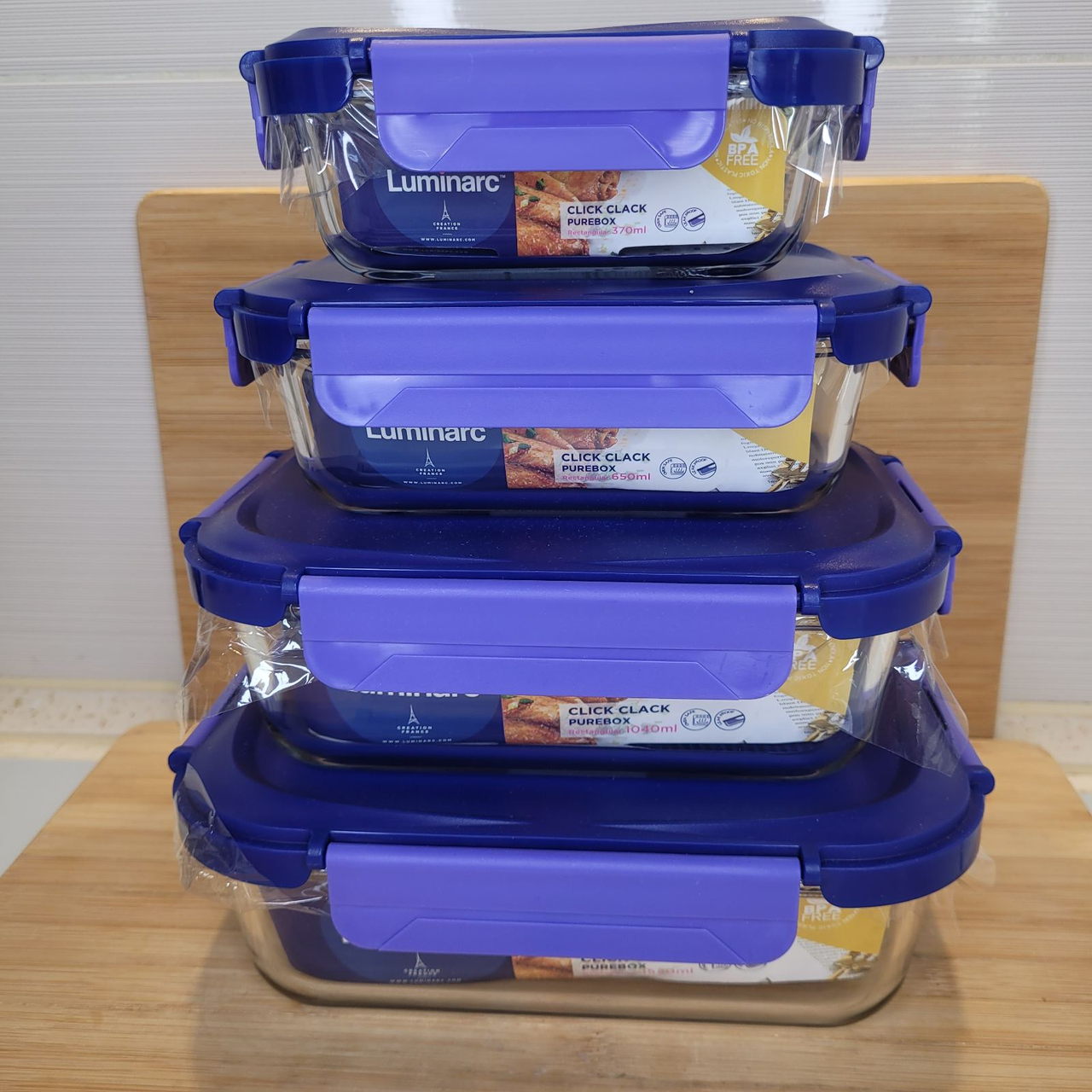 Набір контейнерів прямокутних термостійких Luminarc Pure box Click Clack (1520; 1040; 650; 370 мл) (X0089), фото 1