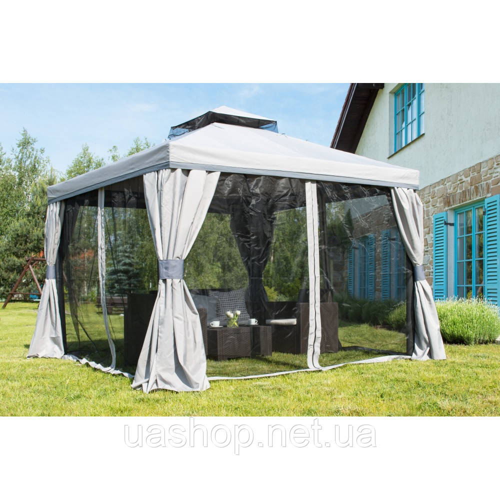 Павільйон садовий 3х3м Walencja сірий з москітною сіткою і шторами, фото 1