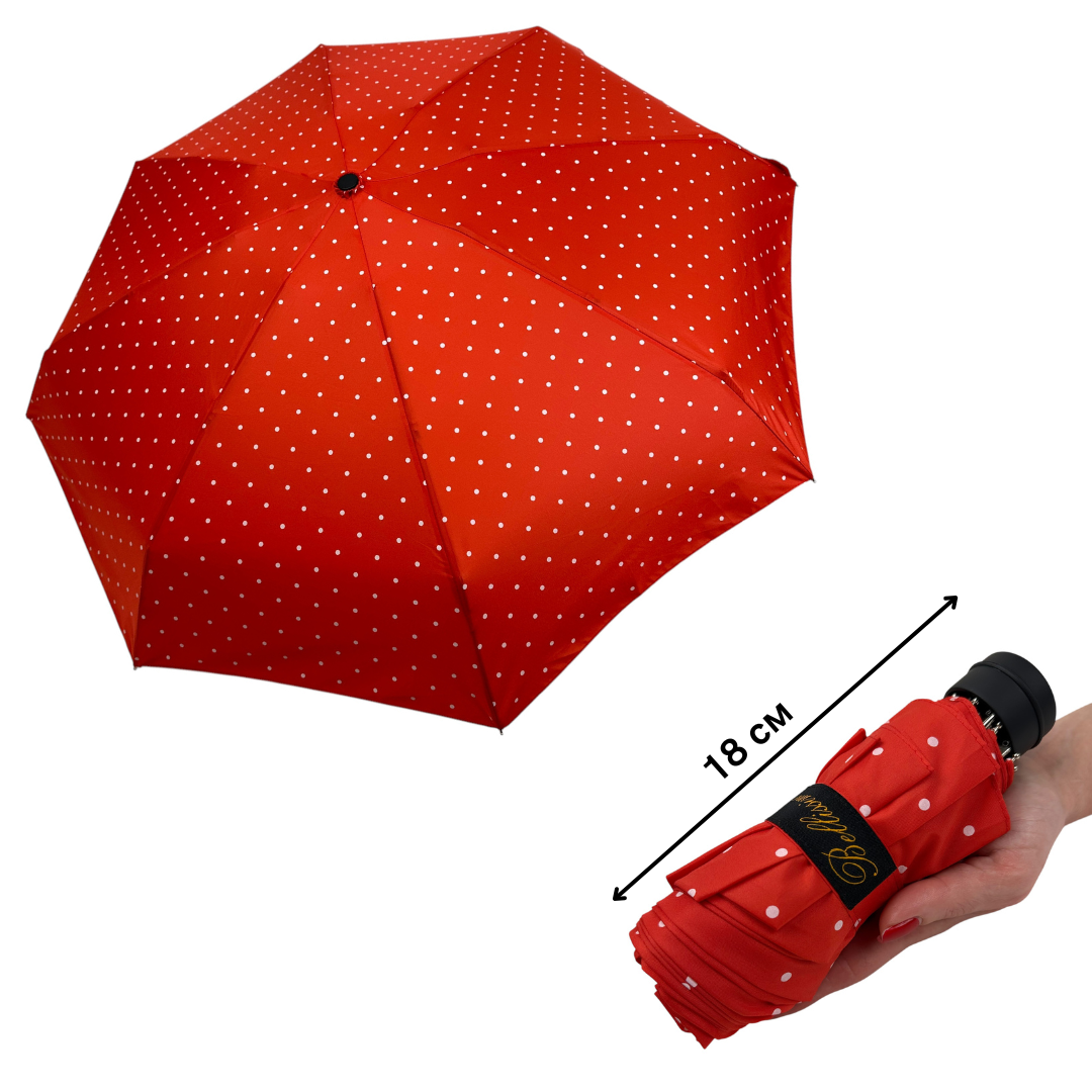 Кишенькова жіноча механічна міні-парасоля в горошок на 8 спиць від Bellissimo, червоний, 02404-1, фото 1