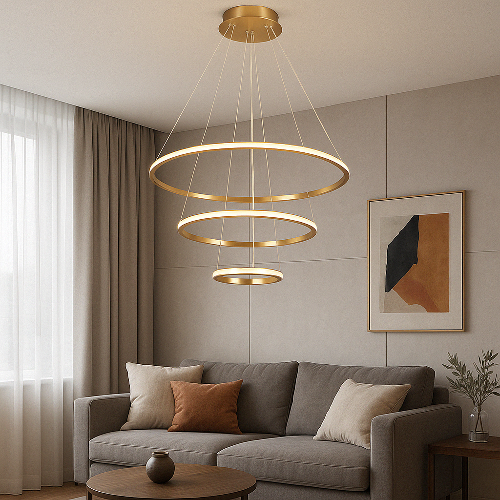 Дизайнерська Led люстра три кільця в золотому корпусі 7521017 GAB, фото 1