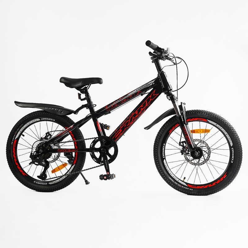 Дитячий велосипед Corso CRANK CR-20257 20 дюймів сталева рама з амортизацією дискові гальма чорний