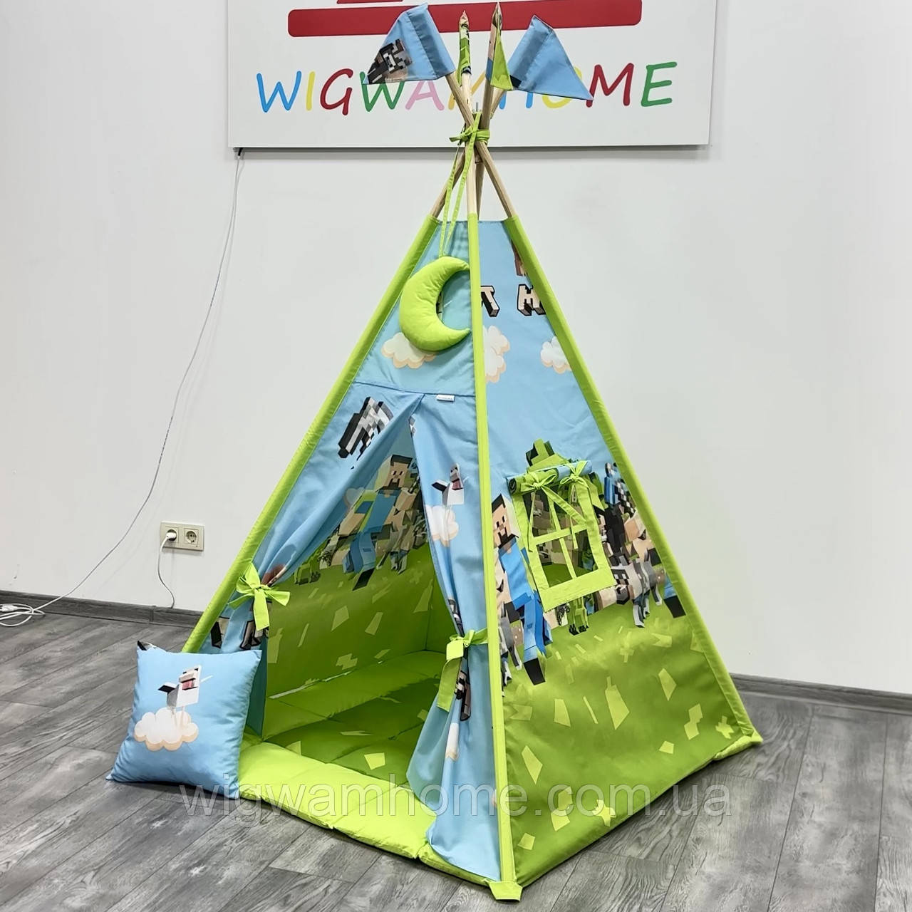 Дитячий Вігвам «MINECRAFT», Повний комплект, В подарунок 🎁 підвіска й прапорці