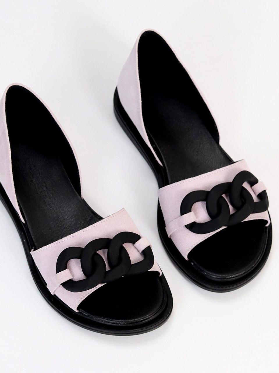 Босоніжки-балетки жіночі на низькому ходу лавандові натуральна замша, фото 1