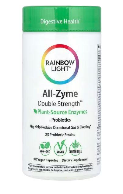 Рослинні ферменти подвійної сили, Rainbow Light, All-Zyme, Double Strength™, 180 веганських капсул