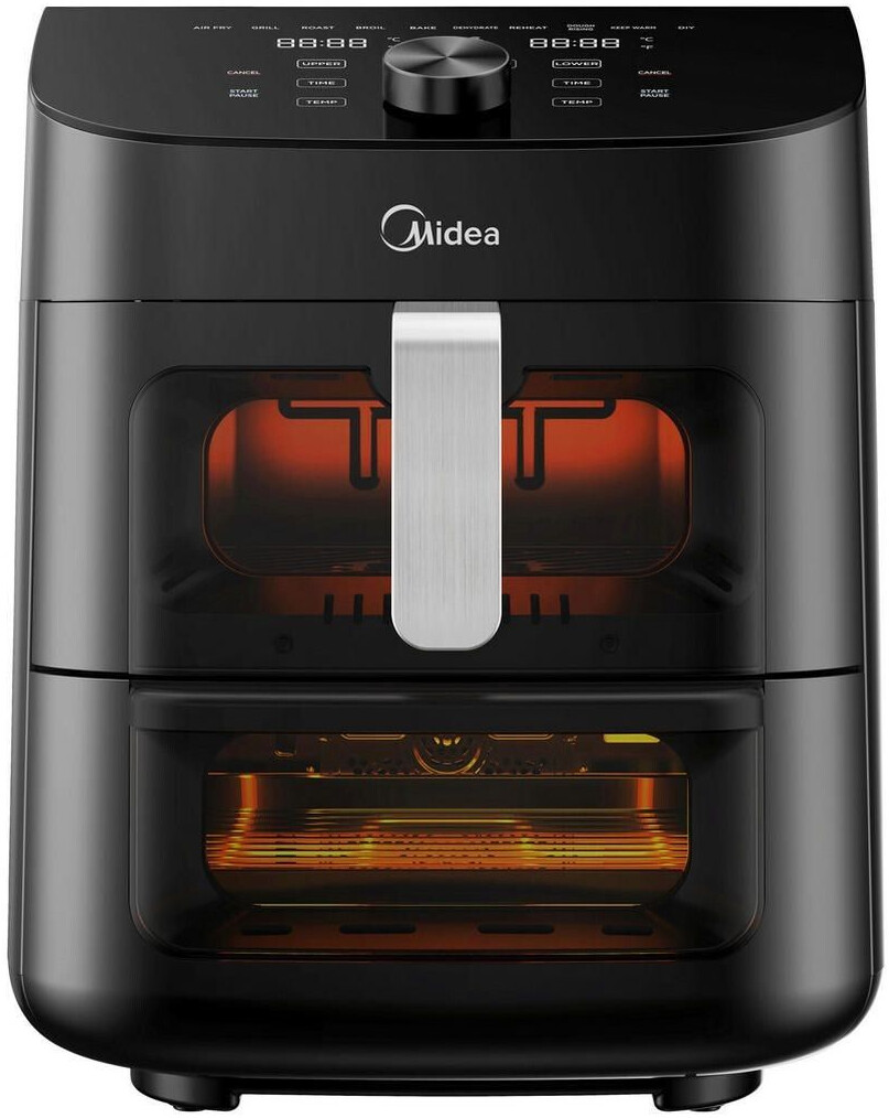 Мультипіч аерофритюрниця подвійна аерогриль Midea MAD1100DADK 2 зони приготування 10 програм управління з телефону, фото 1