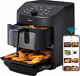 Мультипіч аерофритюрниця подвійна аерогриль Midea MAD1100DADK 2 зони приготування 10 програм управління з телефону, фото 5