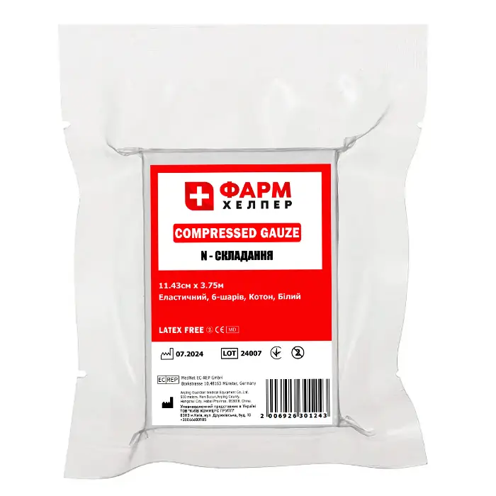 Бинт для тампонади Compressed Gauze 11.4см х 3.75м Фарм Хелпер