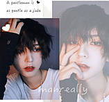 Чоловіча перука з чубчиком волосся Косплей Чорна Аніме, фото 3