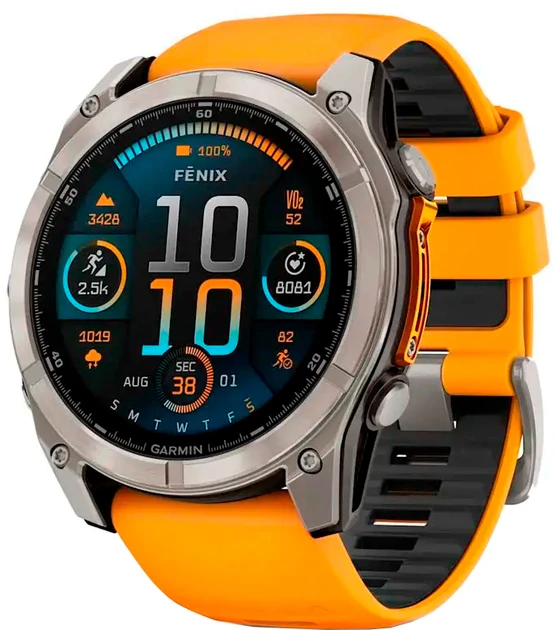 Смарт-годинник Garmin Fenix 8 51mm AMOLED Sapphire Titanium w. Spark Orange/Graphite Silicone Band (010-02905-10/11/53), фото 1