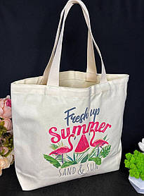 Бежева еко-сумка з літнім написом “Fresh up summer” 1057