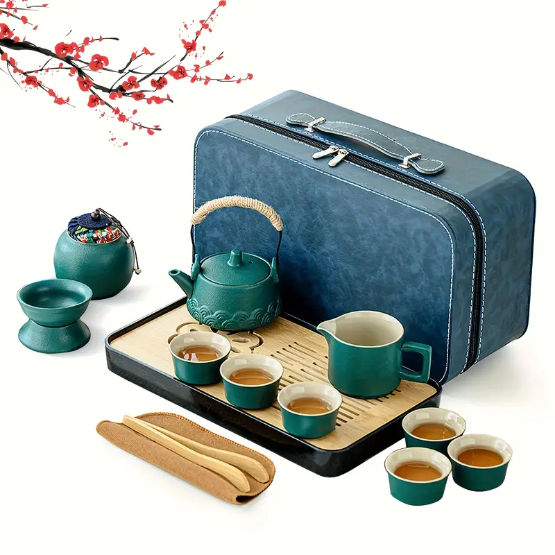 Набір для чайної церемонії на 6 персон керамічний чайний сервіз 14 предметів у кейсі Бірюзовий