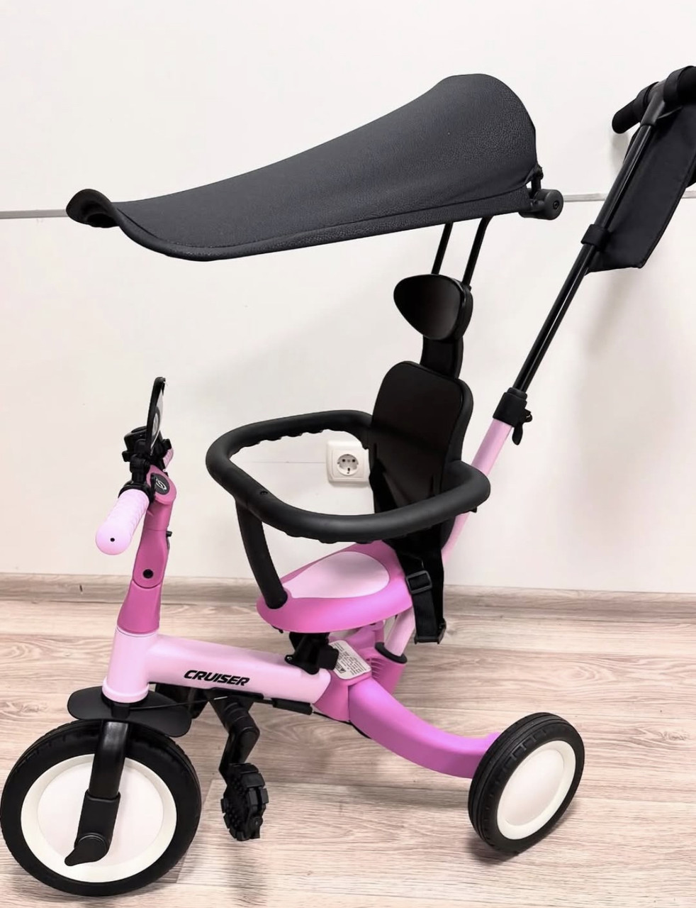 Дитячий біговел-велобіг трансформер 6в1 Maraton Tri-cycle Cruiser Versa з батьківською ручкою рожевий
