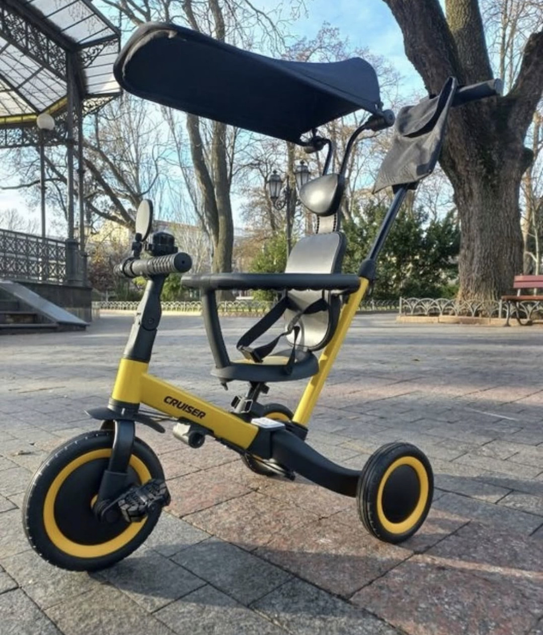 Дитячий біговел-велобіг трансформер 6в1 Maraton Tri-cycle Cruiser Versa з батьківською ручкою жовтий