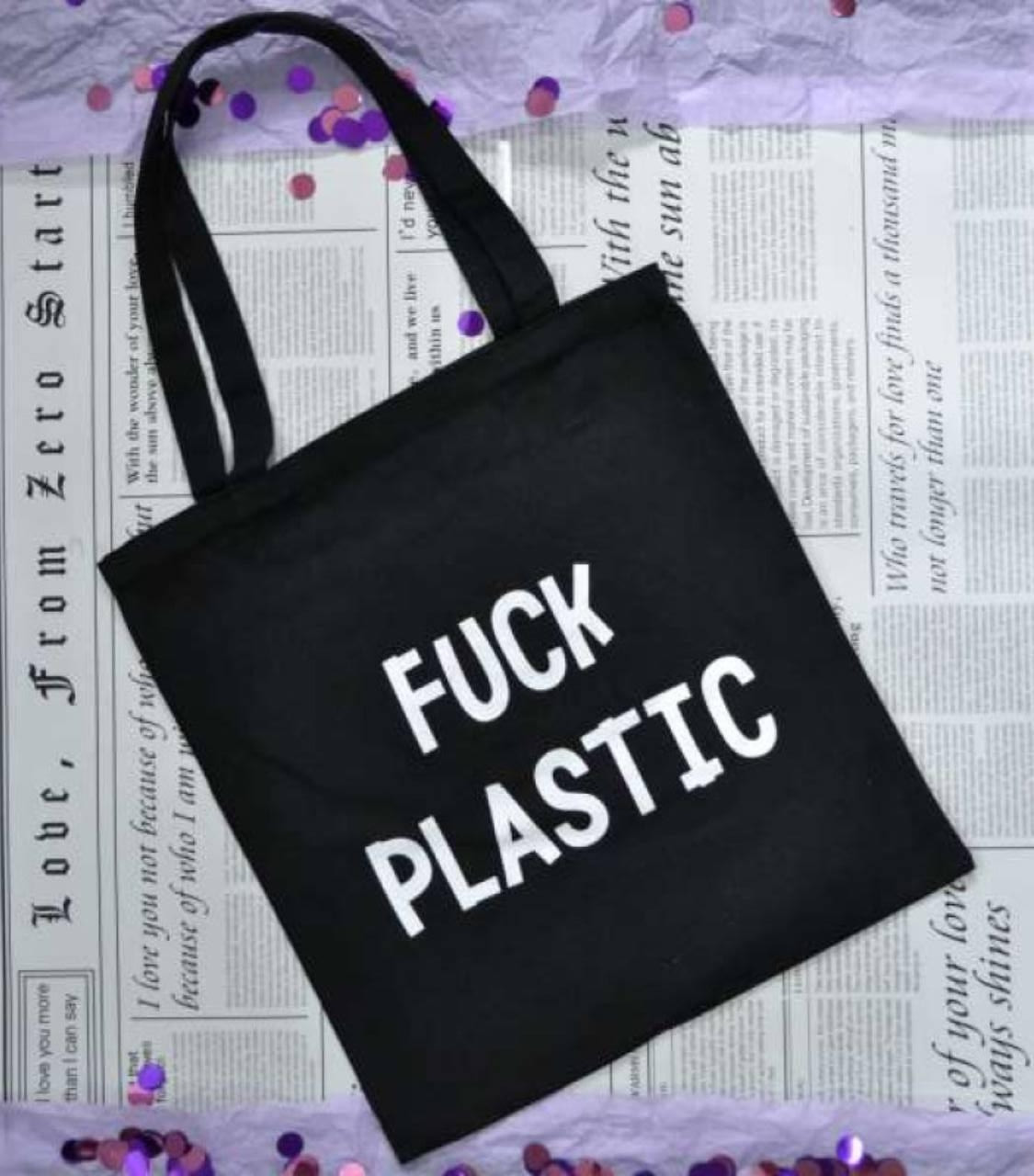 Шопер із написом “Fuck Plastic”, чорний колір 1055