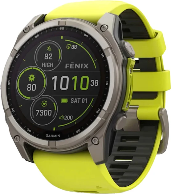 Смарт-годинник Garmin Fenix 8 51mm Solar Sapphire Titanium w. Amp Yellow/Graphite Silicone Band (010-02907-20/21)
