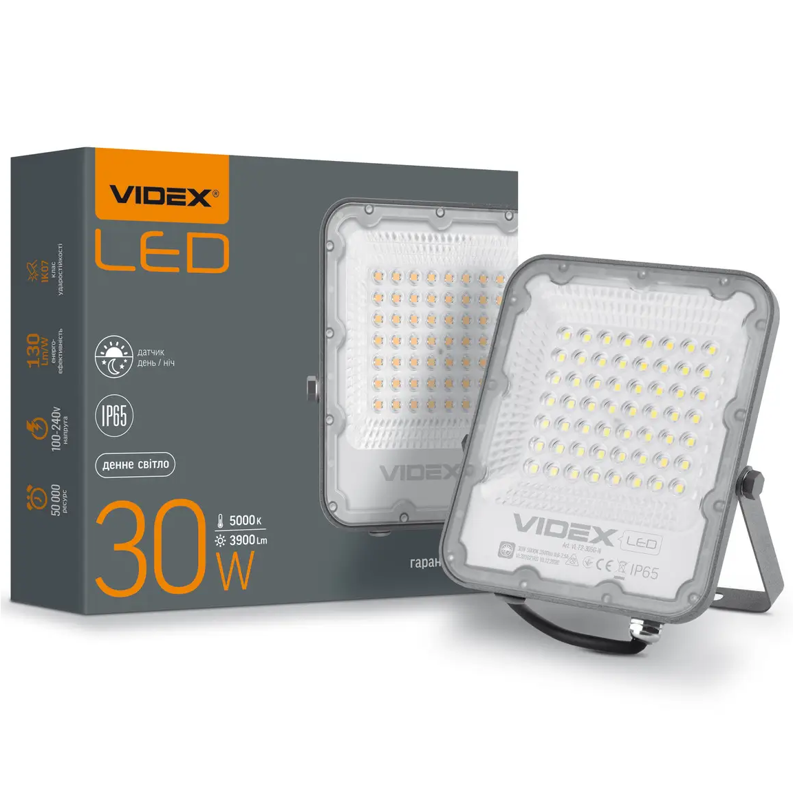 LED світлодіодний прожектор VIDEX PREMIUM F2 |30W, 5000K, 3900Lm, 130 Lm/W| Сірий (VL-F2-305G-N)