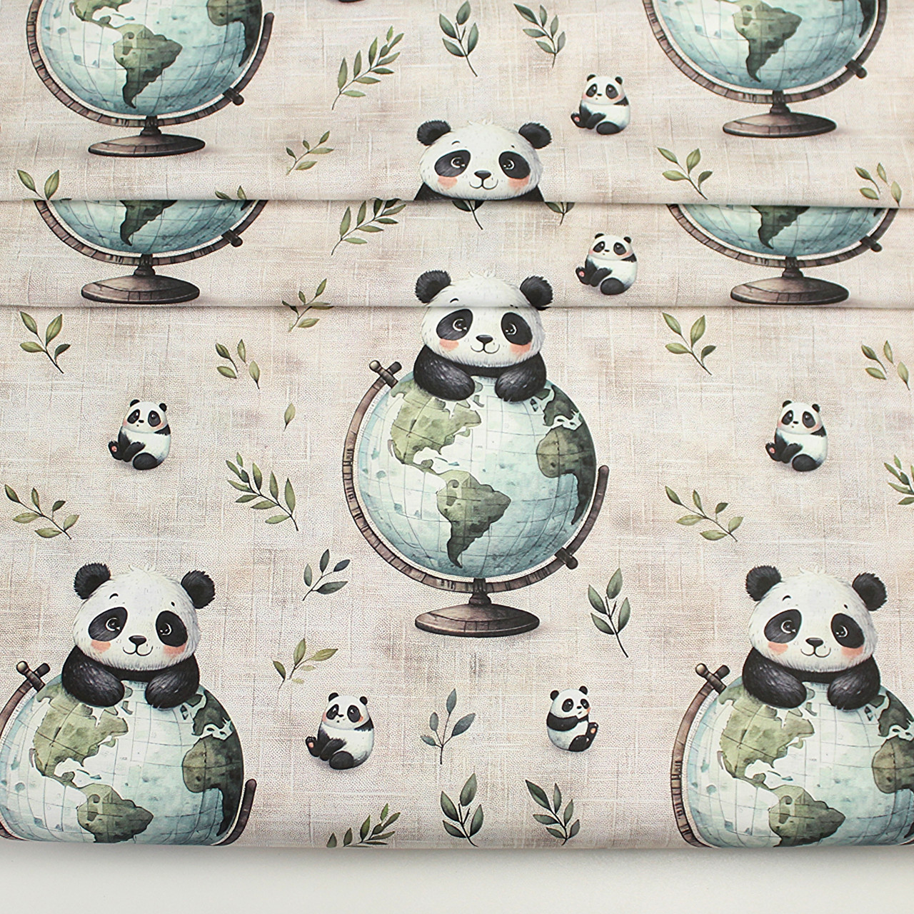 Ранфорс digital з цифровим друком "Панди на глобусі" № РЦ - 3467, фото 1