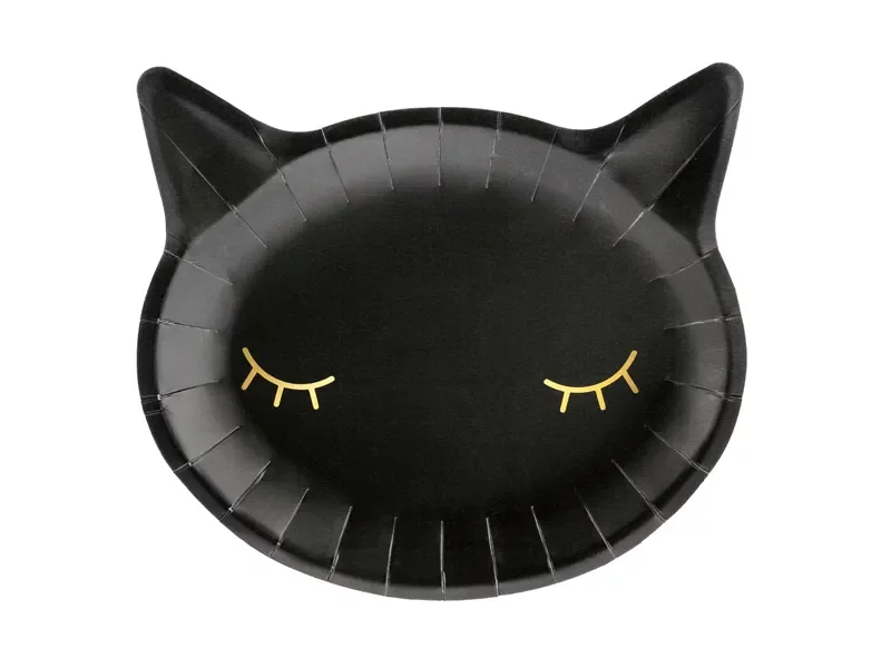 Тарілки паперові "Котик" чорні Party Deco (22х20см) 6шт/уп.